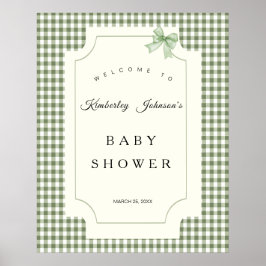 Sage Green Gingham Baby Dusche Einladung mit Bow Poster