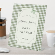 Sage Green Gingham Baby Dusche Einladung mit Bow