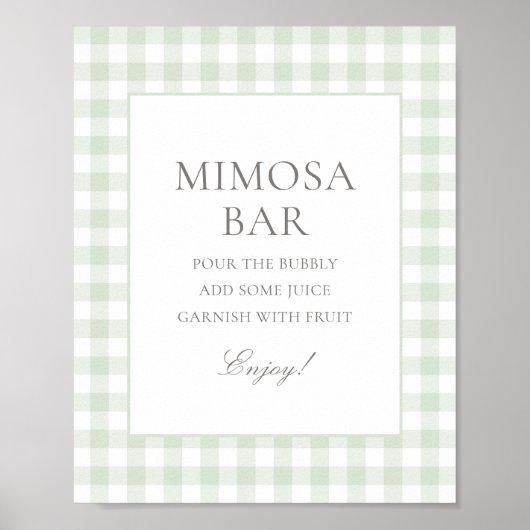 Sage Green Gingham Baby Dusche Mimosa Bar Poster (Vorne)