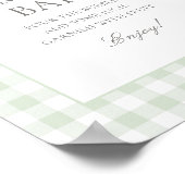 Sage Green Gingham Baby Dusche Mimosa Bar Sign Poster (Ecke)