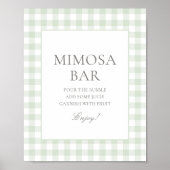 Sage Green Gingham Baby Dusche Mimosa Bar Sign Poster (Vorne)