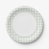 Sage Green Gingham Baby Dusche Pappteller (Vorderseite)