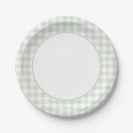 Sage Green Gingham Baby Dusche Pappteller