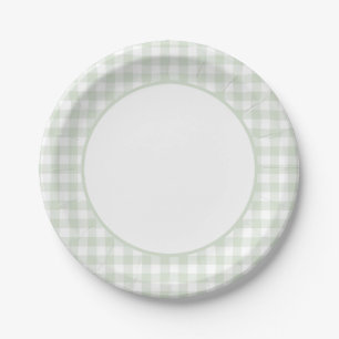 Sage Green Gingham Baby Dusche Pappteller