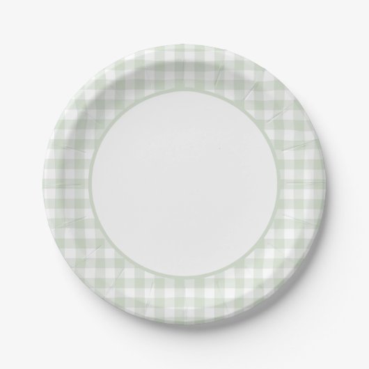 Sage Green Gingham Baby Dusche Pappteller (Vorderseite)