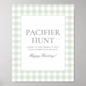 Sage Green Gingham Baby Dusche Schnuller Hunt Sign Poster (Vorne)