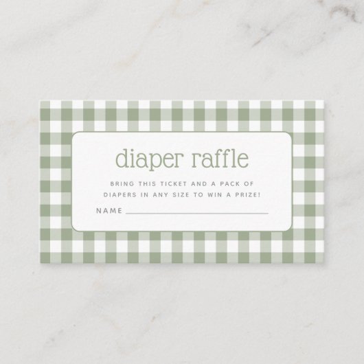 Sage Green Gingham Baby Duwer Windel Raffle Begleitkarte (Vorderseite)