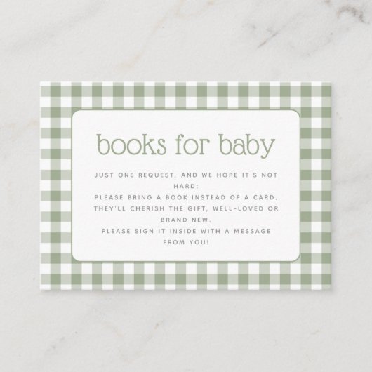 Sage Green Gingham Baby Showbuchanfrage Begleitkarte (Vorderseite)