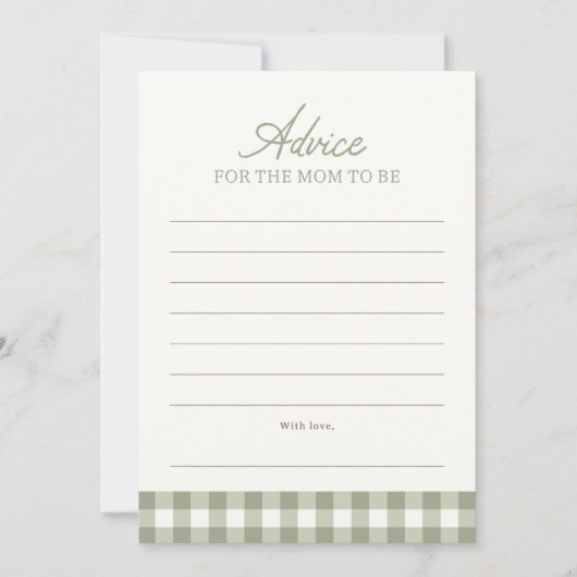 Sage Green Gingham Baby Shower Addon Card Einladung (Vorderseite)