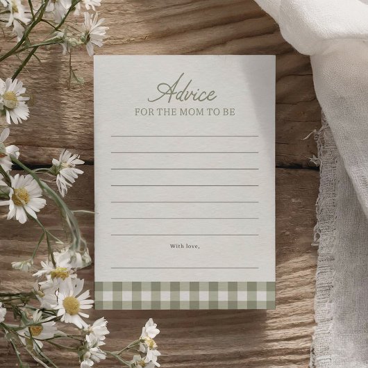 Sage Green Gingham Baby Shower Addon Card Einladung