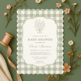 Sage Green Gingham Baby Shower Einladung