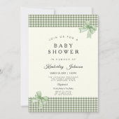Sage Green Gingham Baby Shower Einladung & Bows (Vorderseite)