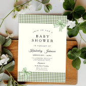 Sage Green Gingham Baby Shower Einladung & Bows