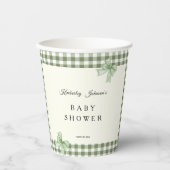 Sage Green Gingham Baby Shower Einladung & Bows Pappbecher (Vorderseite)