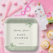 Sage Green Gingham Baby Shower Einladung & Bows Pappteller (Party)