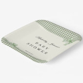Sage Green Gingham Baby Shower Einladung & Bows Pappteller (Gewinkelt)