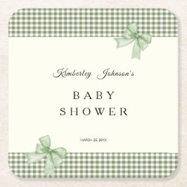 Sage Green Gingham Baby Shower Einladung & Bows Rechteckiger Pappuntersetzer