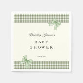 Sage Green Gingham Baby Shower Einladung & Bows Serviette (Vorderseite)