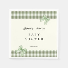 Sage Green Gingham Baby Shower Einladung & Bows Serviette