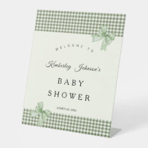 Sage Green Gingham Baby Shower Einladung & Bows