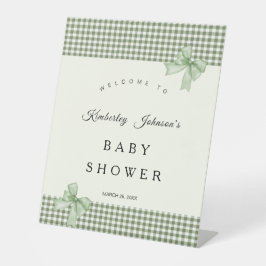Sage Green Gingham Baby Shower Einladung & Bows Sockelschild