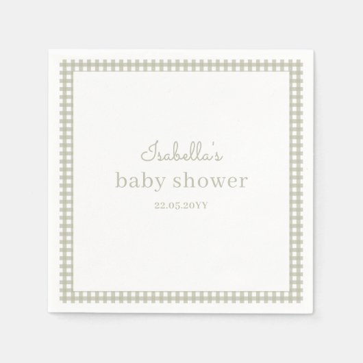 Sage Green Gingham Baby Shower Serviette (Vorderseite)