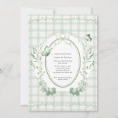 Sage Green Gingham Botanical Wedding | Einladung (Vorderseite)