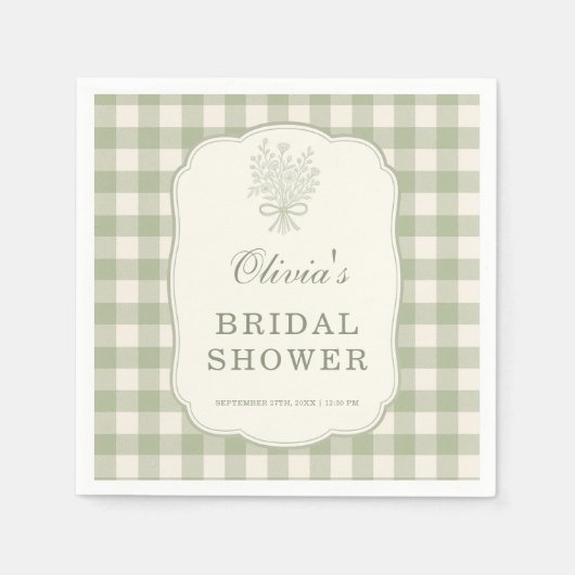 Sage Green Gingham Brautparty Serviette (Vorderseite)