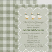Sage Green Gingham Buffalo Check Goose Baby Shower Einladung