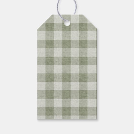 Sage Green Gingham Buffalo Check Linen Texture Geschenkanhänger (Vorderseite)