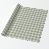 Sage Green Gingham Buffalo Check Linen Texture Geschenkpapier (Ungerollt)