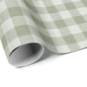 Sage Green Gingham Buffalo Check Linen Texture Geschenkpapier (Rolleneckpunkt)