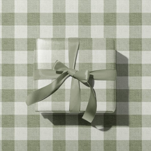 Sage Green Gingham Buffalo Check Linen Texture Geschenkpapier