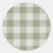 Sage Green Gingham Buffalo Check Linen Texture  Runder Aufkleber (Vorderseite)