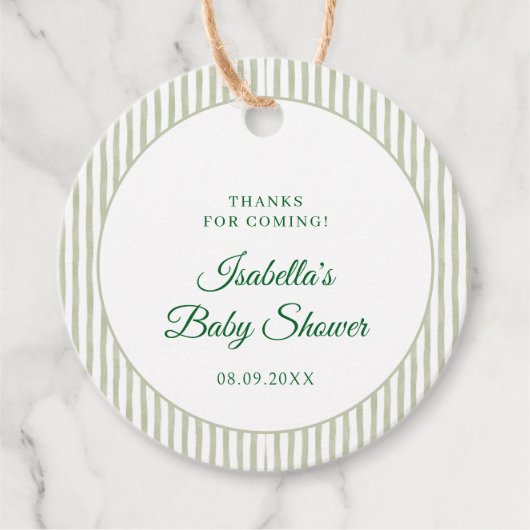 Sage Green Gingham Classic Elegant Baby Shower Geschenkanhänger (Vorderseite)