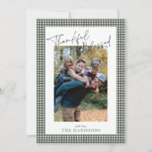 Sage Green Gingham Dankbarkeit und gesegneter Ernt Einladung (Vorderseite)