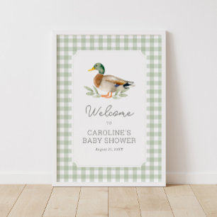 Sage Green Gingham Duck Baby Duck Begrüßungszeiche Poster