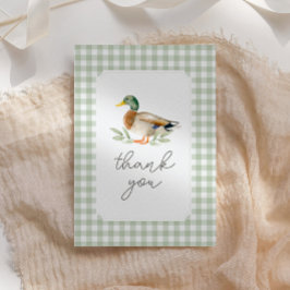 Sage Green Gingham Duck Baby Duck Dankeskarte