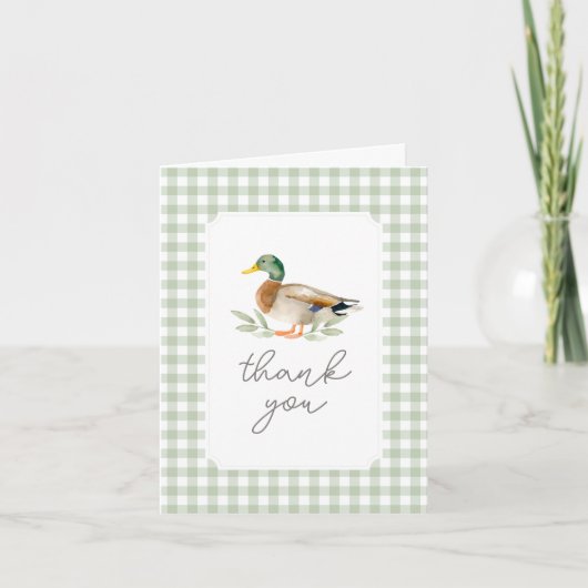 Sage Green Gingham Duck Baby Duck Dankeskarte (Vorderseite)