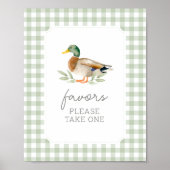 Sage Green Gingham Duck Baby Shower bevorzugt Schi Poster (Vorne)