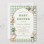 Sage Green Gingham Duck Baby Shower Einladung (Vorderseite)