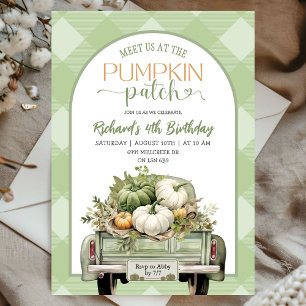 Sage Green Gingham Fall Pumpkin Patch Geburtstag Einladung