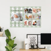 Sage Green Gingham First Birthday Foto Milestone Poster (Heimbüro)