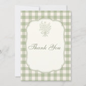 Sage Green Gingham Floral Bow Baby Shower Dankeskarte (Vorderseite)