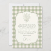 Sage Green Gingham Floral Bow Baby Shower Dankeskarte (Rückseite)