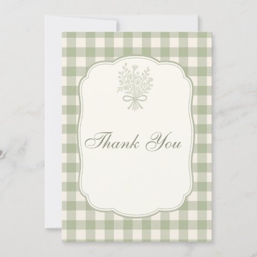 Sage Green Gingham Floral Bow Bridal Shower Dankeskarte (Vorderseite)