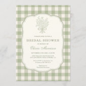 Sage Green Gingham Floral Bow Bridal Shower Einladung (Vorderseite)