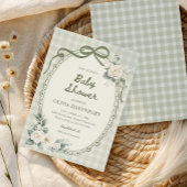 Sage Green Gingham Floral Garden Baby Shower Einladung