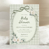 Sage Green Gingham Floral Garden Baby Shower Einladung