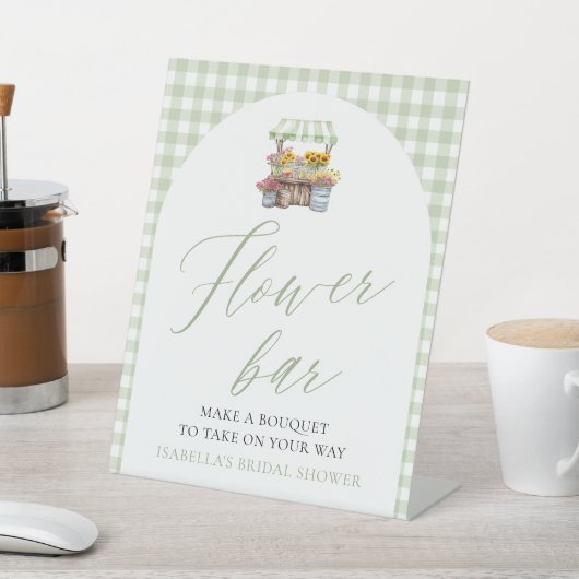 Sage Green Gingham Fresh Off Market Blume Bar Sockelschild (In SItu)